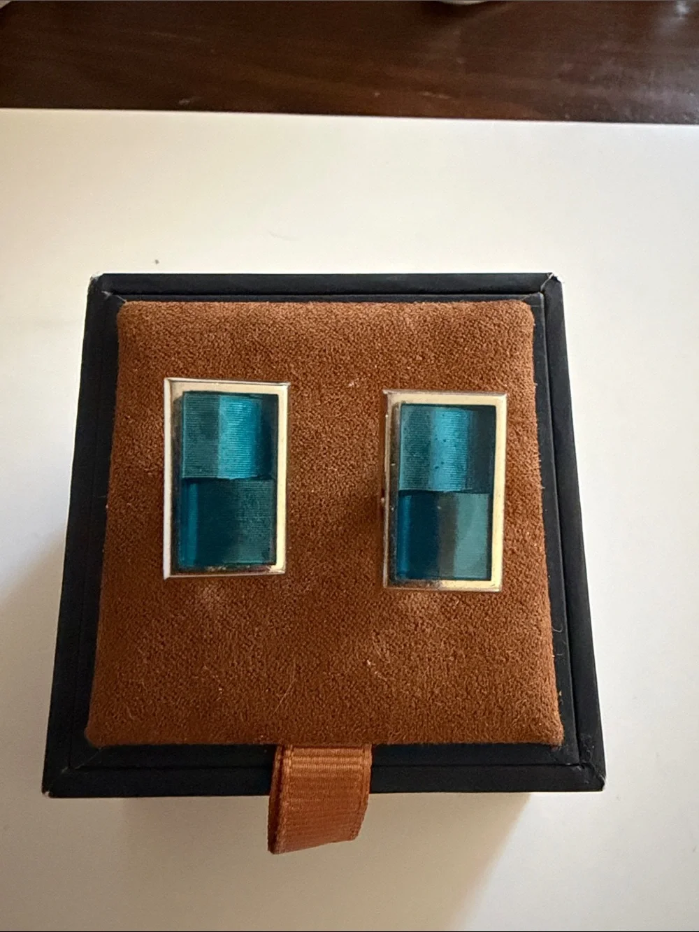 Vintage Rectangular Teal Glass Cufflinks